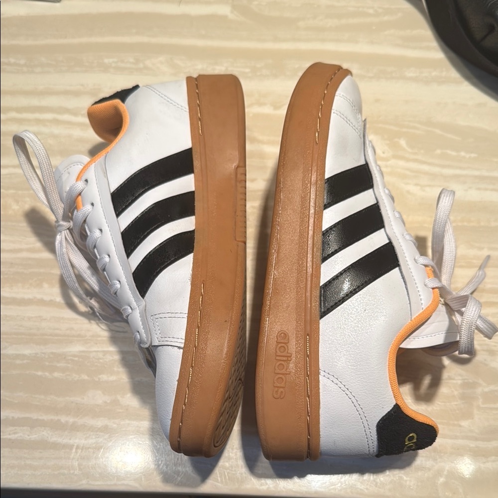Adidas White and Black Sneakers with Orange Accents